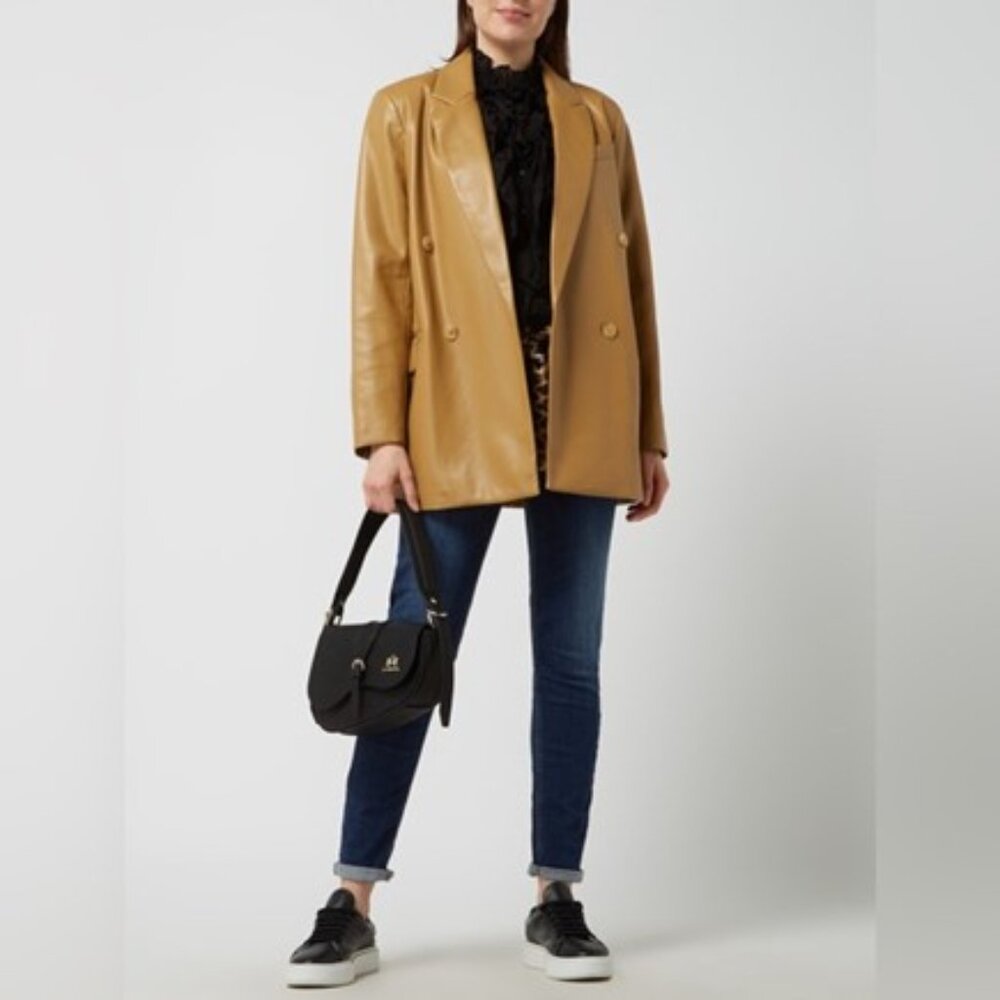 Mango Tan Leather Look Oversized Double Breasted Blazer